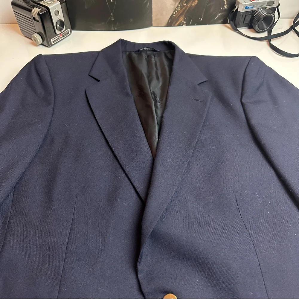 Burberry Heritage Navy Wool Blazer with Gold Buttons Late 90s–Early 2000s